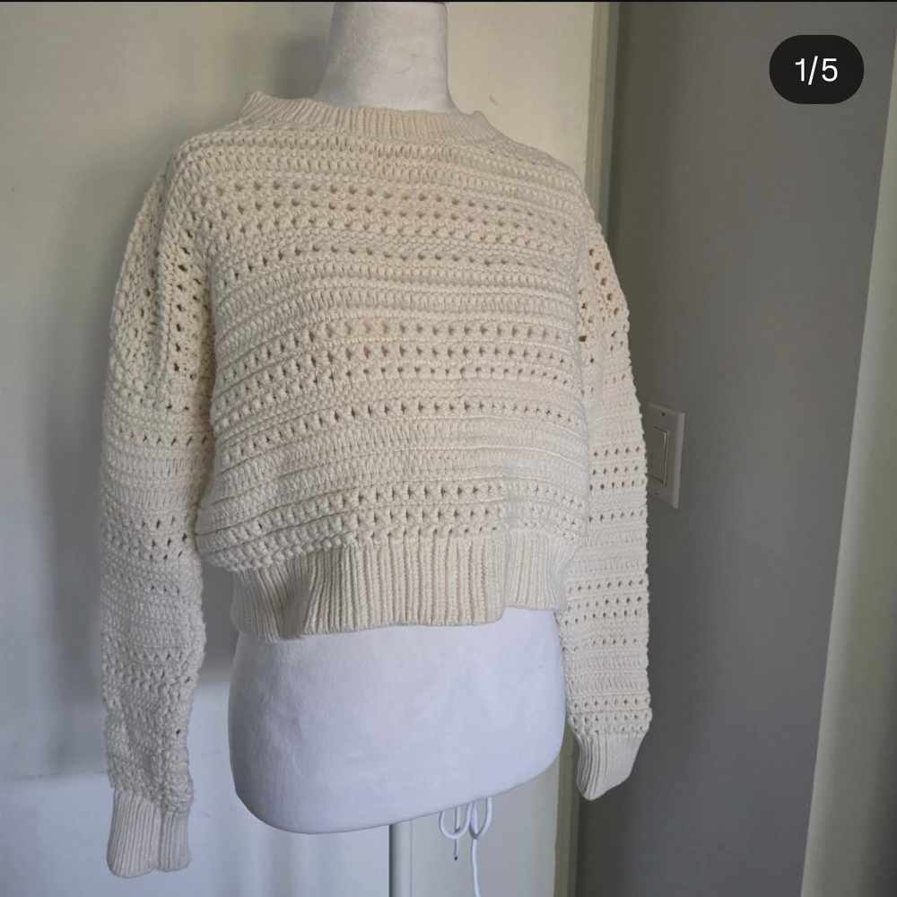 All Saints Ivory Textured Crew Neck Sweater